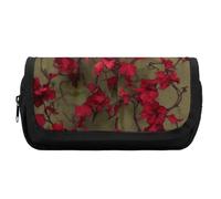 HETVBNS Astuccio con fiore rosso e vite, extra large, astuccio a doppio strato con cerniera, astuccio portatile per cosmetici, per viaggi, cancelleria da ufficio, per donne e uomini
