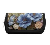 HETVBNS Astuccio con fiori blu e libellula, extra large, astuccio a doppio strato con cerniera, borsa portatile per cosmetici per viaggi, organizer per cancelleria da ufficio per donne e uomini