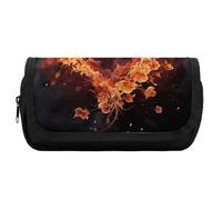 HETVBNS Astuccio con fiori di fuoco e cuore, extra large, astuccio a doppio strato con cerniera, astuccio portatile per cosmetici, per viaggi, cancelleria da ufficio, per donne e uomini