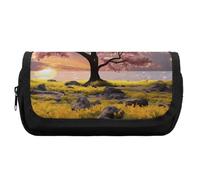 HETVBNS Astuccio con fiori e albero, extra large, astuccio a doppio strato con cerniera, borsa portatile per cosmetici, per viaggi, cancelleria da ufficio, per donne e uomini