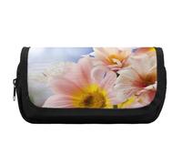 HETVBNS Astuccio con fiori e farfalle, extra large, astuccio a doppio strato con cerniera, borsa portatile per cosmetici per viaggi, organizer per cancelleria da ufficio per donne e uomini
