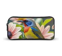 HETVBNS Astuccio con fiori e uccelli, grande capacità, con cerniera, organizer per matite resistente, piccola borsa per cosmetici portatile per ufficio, viaggi