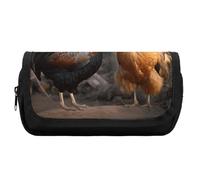 HETVBNS Astuccio con gallo e pollo, extra large, astuccio a doppio strato con cerniera, borsa portatile per cosmetici per viaggi, organizer per cancelleria da ufficio per donne e uomini