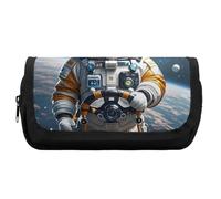 HETVBNS Astuccio con gatto astronauta nello spazio, extra large, astuccio a doppio strato con cerniera, borsa portatile per cosmetici per viaggi, organizer per cancelleria da ufficio per donne e