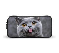 HETVBNS Astuccio con gatto blu che sporge la lingua, grande capacità, con cerniera, organizer resistente, piccola borsa per cosmetici portatile per ufficio, viaggi