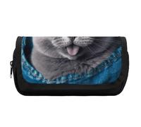 HETVBNS Astuccio con gatto blu, extra large, astuccio a doppio strato con cerniera, borsa portatile per cosmetici da viaggio, organizer per cancelleria da ufficio, per donne e uomini