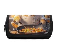 HETVBNS Astuccio con gatto chef, extra large, a doppio strato, con cerniera, borsa portatile per cosmetici, per viaggi, cancelleria da ufficio, per donne e uomini