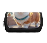 HETVBNS Astuccio con illustrazione di un simpatico cane Corgi, extra large, astuccio a doppio strato con cerniera, astuccio portatile per cosmetici, per viaggi, cancelleria da ufficio, per donne e