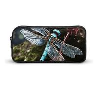 HETVBNS Astuccio con libellula blu, grande capacità, con cerniera, organizer per matite resistente, piccola borsa per cosmetici portatile per ufficio, viaggi