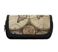 HETVBNS Astuccio con mappa antica del mondo, extra large, astuccio a doppio strato con cerniera, astuccio portatile per cosmetici, per viaggi, cancelleria da ufficio, per donne e uomini