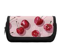 HETVBNS Astuccio con motivo ciliegia, extra large, astuccio a doppio strato con cerniera, borsa portatile per cosmetici per viaggi, organizer per cancelleria da ufficio per donne e uomini