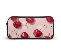 HETVBNS Astuccio con motivo ciliegia, grande capacità, con cerniera, organizer per matite resistente, piccola borsa per cosmetici portatile per ufficio, viaggi