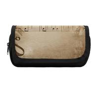 HETVBNS Astuccio con note musicali su carta vecchia, extra large, astuccio a doppio strato con cerniera, borsa portatile per cosmetici per viaggi, organizer per cancelleria da ufficio per donne e