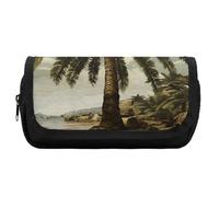 HETVBNS Astuccio con palme tropicali, extra large, astuccio a doppio strato con cerniera, astuccio portatile per cosmetici, per viaggi, cancelleria da ufficio, per donne e uomini