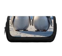 HETVBNS Astuccio con pinguini carini, extra large, astuccio a doppio strato con cerniera, astuccio portatile per cosmetici, per viaggi, cancelleria da ufficio, per donne e uomini