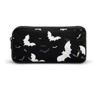 HETVBNS Astuccio con pipistrelli bianchi, grande capacità, con cerniera, organizer per matite resistente, piccola borsa per cosmetici portatile per ufficio, viaggi