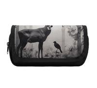 HETVBNS Astuccio con silhouette di cervo, extra large, astuccio a doppio strato con cerniera, astuccio portatile per cosmetici, per viaggi, cancelleria da ufficio, per donne e uomini