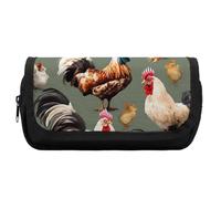 HETVBNS Astuccio con stampa di galline e gallo, extra large, astuccio a doppio strato con cerniera, borsa portatile per cosmetici per viaggi, organizer per cancelleria da ufficio per donne e uomini