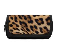 HETVBNS Astuccio con stampa leopardata ruvida, extra large, astuccio a doppio strato con cerniera, astuccio portatile per cosmetici, per viaggi, cancelleria da ufficio, per donne e uomini