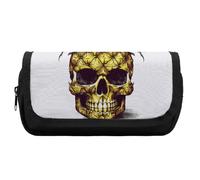 HETVBNS Astuccio con teschio e ananas, extra large, astuccio a doppio strato con cerniera, astuccio portatile per cosmetici, per viaggi, cancelleria da ufficio, per donne e uomini