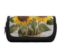 HETVBNS Astuccio estivo con girasoli seducenti, extra large, astuccio a doppio strato con cerniera, astuccio portatile per cosmetici, per viaggi, cancelleria da ufficio, per donne e uomini