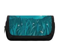HETVBNS Astuccio extra large, a doppio strato, con cerniera, per cosmetici, viaggi, cancelleria da ufficio, per donne e uomini, colore blu foglia di tè
