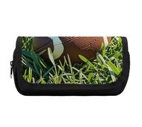 HETVBNS Astuccio marrone con motivo calcio verde erba extra large, astuccio a doppio strato con cerniera, borsa portatile per cosmetici, organizer per cancelleria da ufficio per donne e uomini