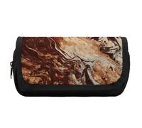 HETVBNS Astuccio marrone misto marmo extra large, astuccio a doppio strato con cerniera, borsa portatile per cosmetici per viaggi, organizer per cancelleria da ufficio per donne e uomini