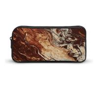 HETVBNS Astuccio marrone misto marmo, grande capacità, con cerniera, organizer per matite resistente, piccola borsa per cosmetici portatile per ufficio, viaggi