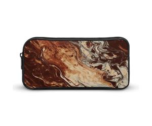 HETVBNS Astuccio marrone misto marmo, grande capacità, con cerniera, organizer per matite resistente, piccola borsa per cosmetici portatile per ufficio, viaggi
