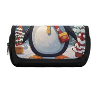 HETVBNS Astuccio natalizio con pinguino divertente, extra large, a doppio strato, con cerniera, astuccio portatile per cosmetici, per viaggi, cancelleria da ufficio, per donne e uomini