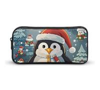 HETVBNS Astuccio natalizio divertente con pinguino, grande capacità, con cerniera, organizer resistente, piccola borsa per cosmetici portatile per ufficio, viaggi