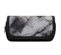 HETVBNS Astuccio nero chiaro effetto marmo extra large, astuccio a doppio strato con cerniera, borsa portatile per cosmetici da viaggio, organizer per cancelleria da ufficio per donne e uomini