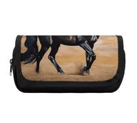 HETVBNS Astuccio nero con cavallo arabo, extra large, astuccio a doppio strato con cerniera, borsa portatile per cosmetici da viaggio, organizer per cancelleria da ufficio per donne e uomini