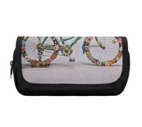 HETVBNS Astuccio per matite a forma di bicicletta, con motivo floreale, extra large, a doppio strato, con cerniera, portatile, per viaggi, cancelleria da ufficio, per donne e uomini