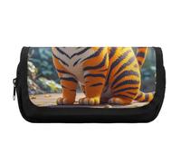 HETVBNS Astuccio per matite arancione a righe tigre, extra large, astuccio a doppio strato con cerniera, astuccio portatile per cosmetici, per viaggi, cancelleria da ufficio, per donne e uomini