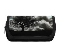 HETVBNS Astuccio per matite con albero nero notte stellata, extra large, astuccio a doppio strato con cerniera, borsa portatile per cosmetici per viaggi, organizer per cancelleria da ufficio per donne