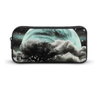 HETVBNS Astuccio per matite con albero nero notte stellata, grande capacità, con cerniera, organizer resistente, piccola borsa per cosmetici portatile per ufficio, viaggi