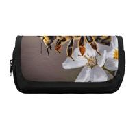 HETVBNS Astuccio per matite con api e fiori, extra large, a doppio strato, con cerniera, astuccio portatile per cosmetici, per viaggi, cancelleria da ufficio, per donne e uomini