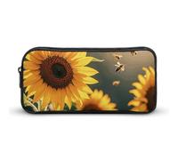 HETVBNS Astuccio per matite con api e girasoli, grande capacità, con cerniera, organizer per matite resistente, piccola borsa per cosmetici portatile per ufficio, viaggi