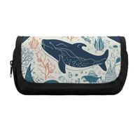 HETVBNS Astuccio per matite con balena subacquea, extra large, astuccio a doppio strato con cerniera, borsa portatile per cosmetici per viaggi, organizer per cancelleria da ufficio per donne e uomini