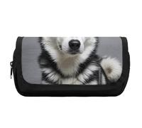 HETVBNS Astuccio per matite con cane Husky, extra large, a doppio strato, con cerniera, borsa portatile per cosmetici, per viaggi, cancelleria da ufficio, per donne e uomini