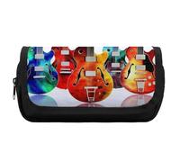 HETVBNS Astuccio per matite con chitarra, extra large, a doppio strato, con cerniera, borsa portatile per cosmetici, per viaggi, cancelleria da ufficio, per donne e uomini