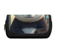 HETVBNS Astuccio per matite con faccia di panda, a doppio strato, con cerniera, portatile, per viaggi, cancelleria da ufficio, per donne e uomini