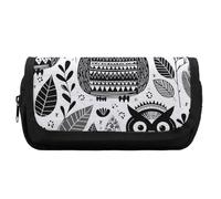 HETVBNS Astuccio per matite con gufo bianco e nero extra large, astuccio a doppio strato con cerniera, borsa portatile per cosmetici per viaggi, organizer per cancelleria da ufficio per donne e uomini