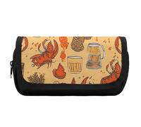 HETVBNS Astuccio per matite con motivo birra e gamberi, extra large, astuccio a doppio strato con cerniera, borsa portatile per cosmetici per viaggi, organizer per cancelleria da ufficio per donne e