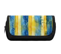 HETVBNS Astuccio per matite con motivo giallo e blu, extra large, astuccio a doppio strato con cerniera, borsa portatile per cosmetici per viaggi, organizer per cancelleria da ufficio per donne e