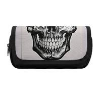 HETVBNS Astuccio per matite con motivo teschio nero, extra large, astuccio a doppio strato con cerniera, borsa portatile per cosmetici per viaggi, organizer per cancelleria da ufficio per donne e