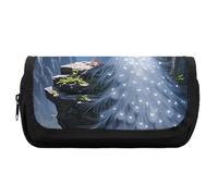 HETVBNS Astuccio per matite con pavone bianco e luna, extra large, astuccio a doppio strato con cerniera, astuccio portatile per cosmetici, per viaggi, cancelleria da ufficio, per donne e uomini