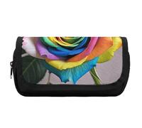 HETVBNS Astuccio per matite con rosa arcobaleno, extra large, astuccio a doppio strato con cerniera, borsa portatile per cosmetici per viaggi, organizer per cancelleria da ufficio, per donne e uomini